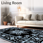 Icy Blue Snowflake Mandala Border Rug