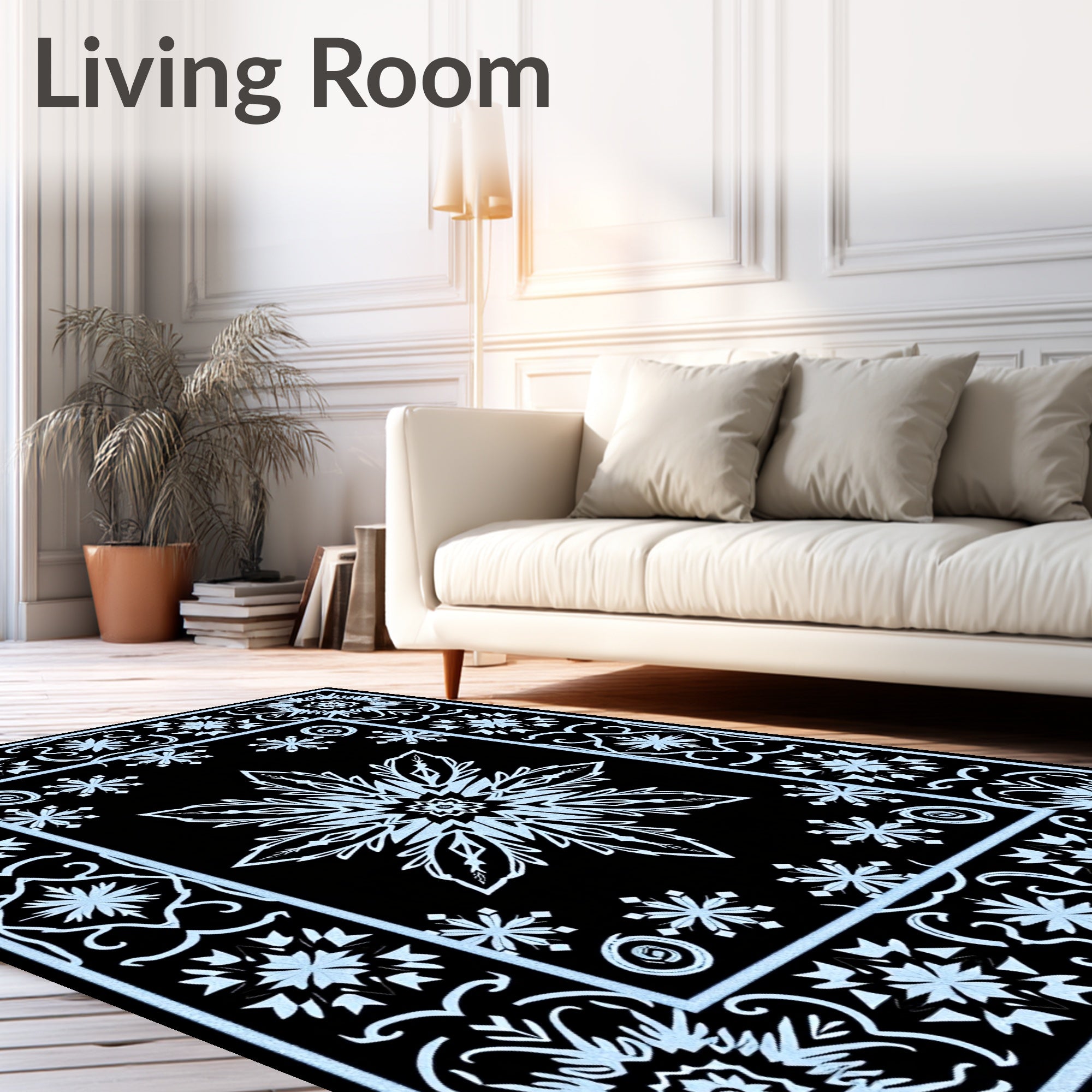Icy Blue Snowflake Mandala Border Rug