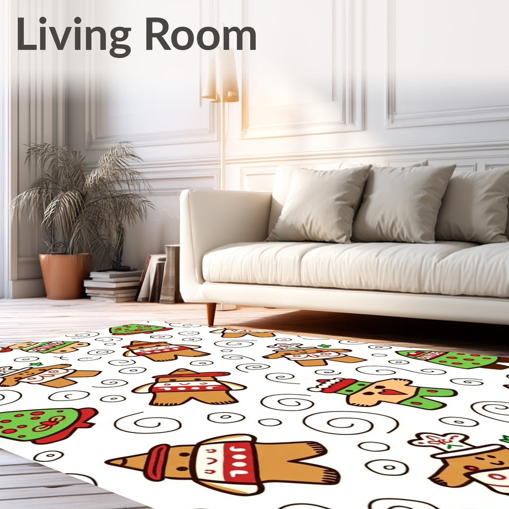 Festive Gingerbread Characters Christmas Trees Rug