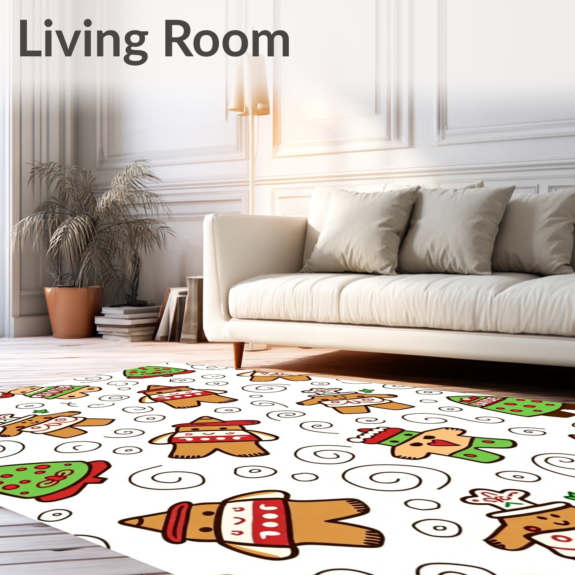 Festive Gingerbread Characters Christmas Trees Rug