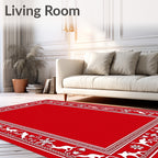 Festive Red White Reindeer Snowflake Border Rug