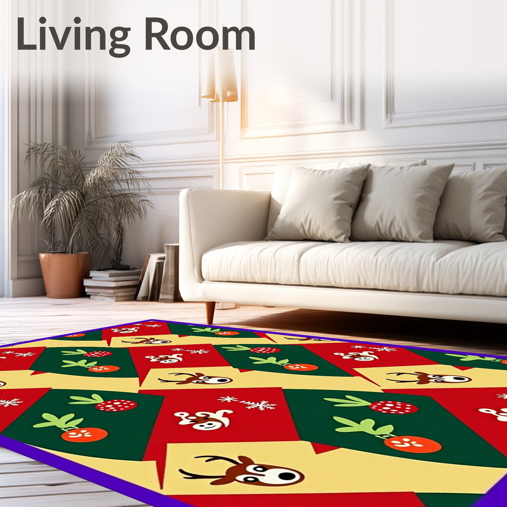 Festive Christmas Animals Geometric Overlay Rug