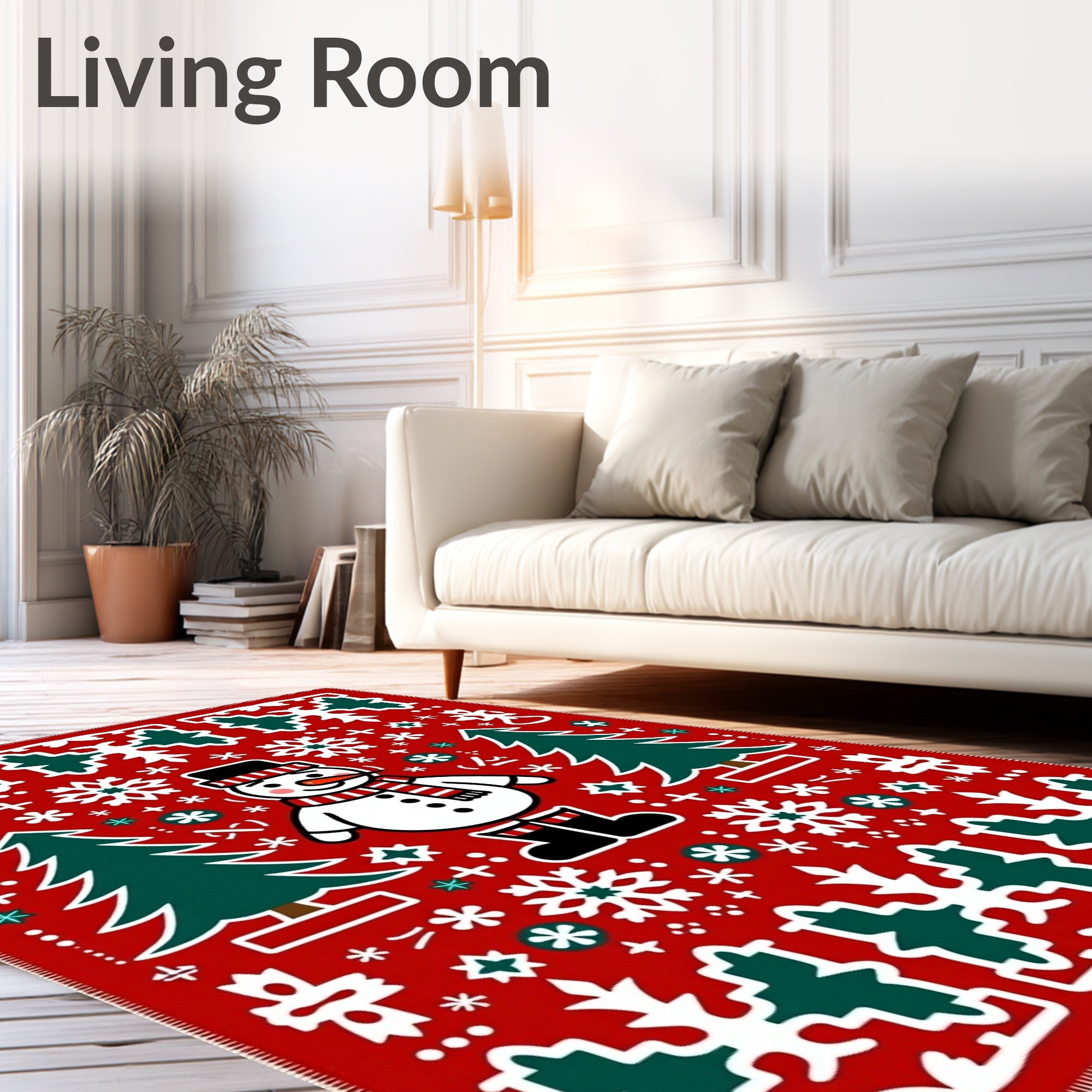 Charming Snowman Red Christmas Trees Rug