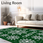 Festive White Snowflake Emerald Green Rug