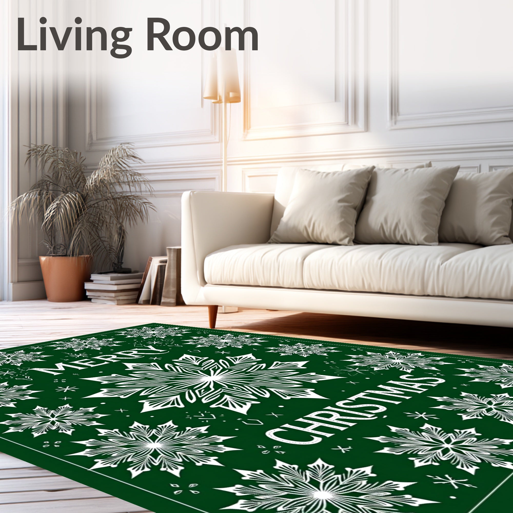 Festive White Snowflake Emerald Green Rug