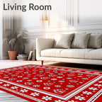 Festive Red Snowflake Village Rug