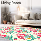 Pink Bunny Floral Garden Art Rug