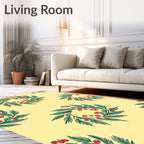 Green Berry Wreath Yellow Background Rug
