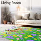Whimsical Tiger Butterfly Meadow Flowers Rug