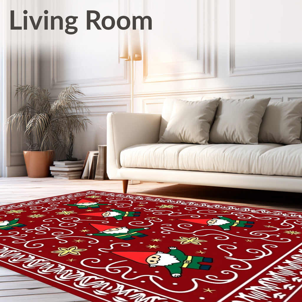 Festive Red Gnome Swirl Accent Rug