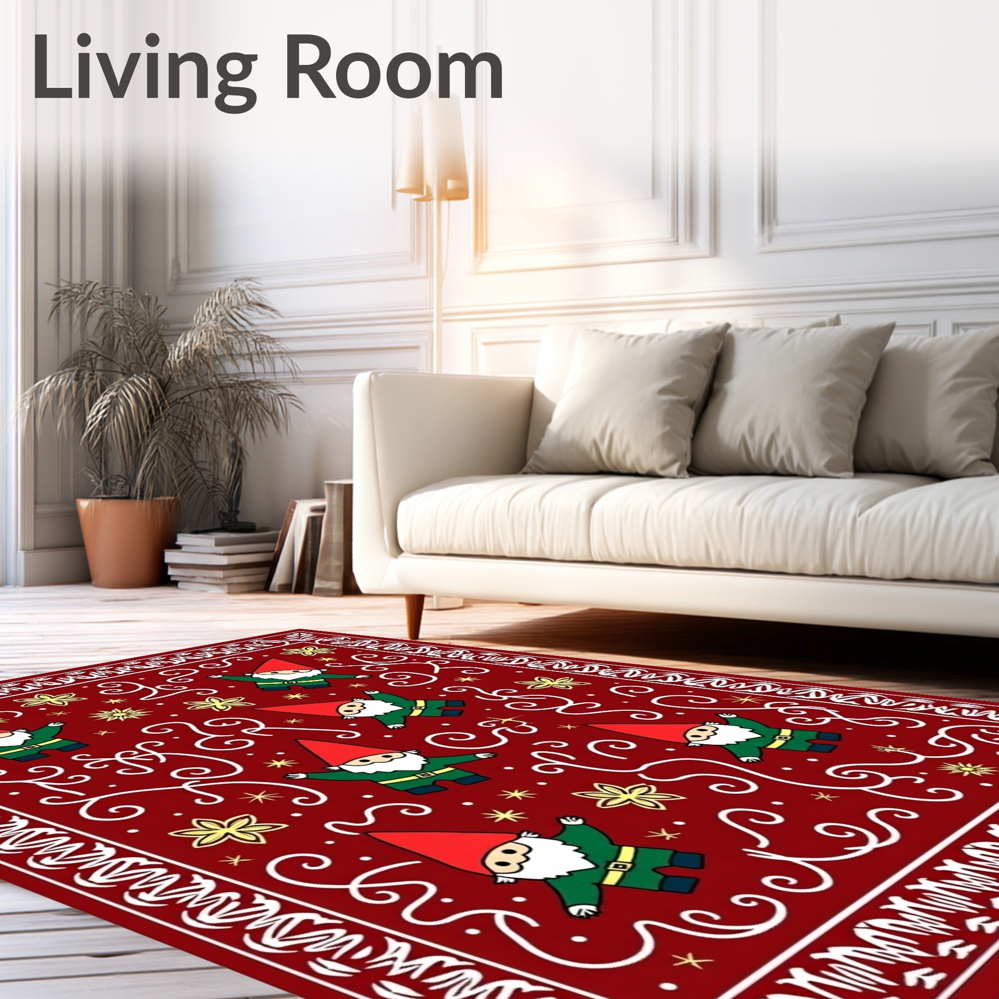 Festive Red Gnome Swirl Accent Rug