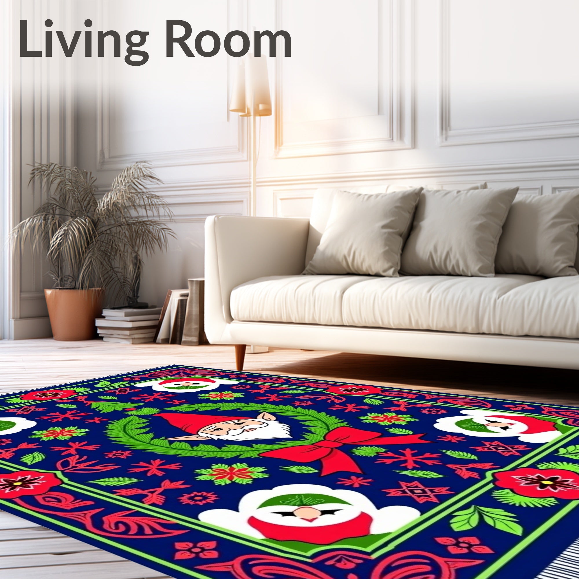 Whimsical Blue Gnome Christmas Rug