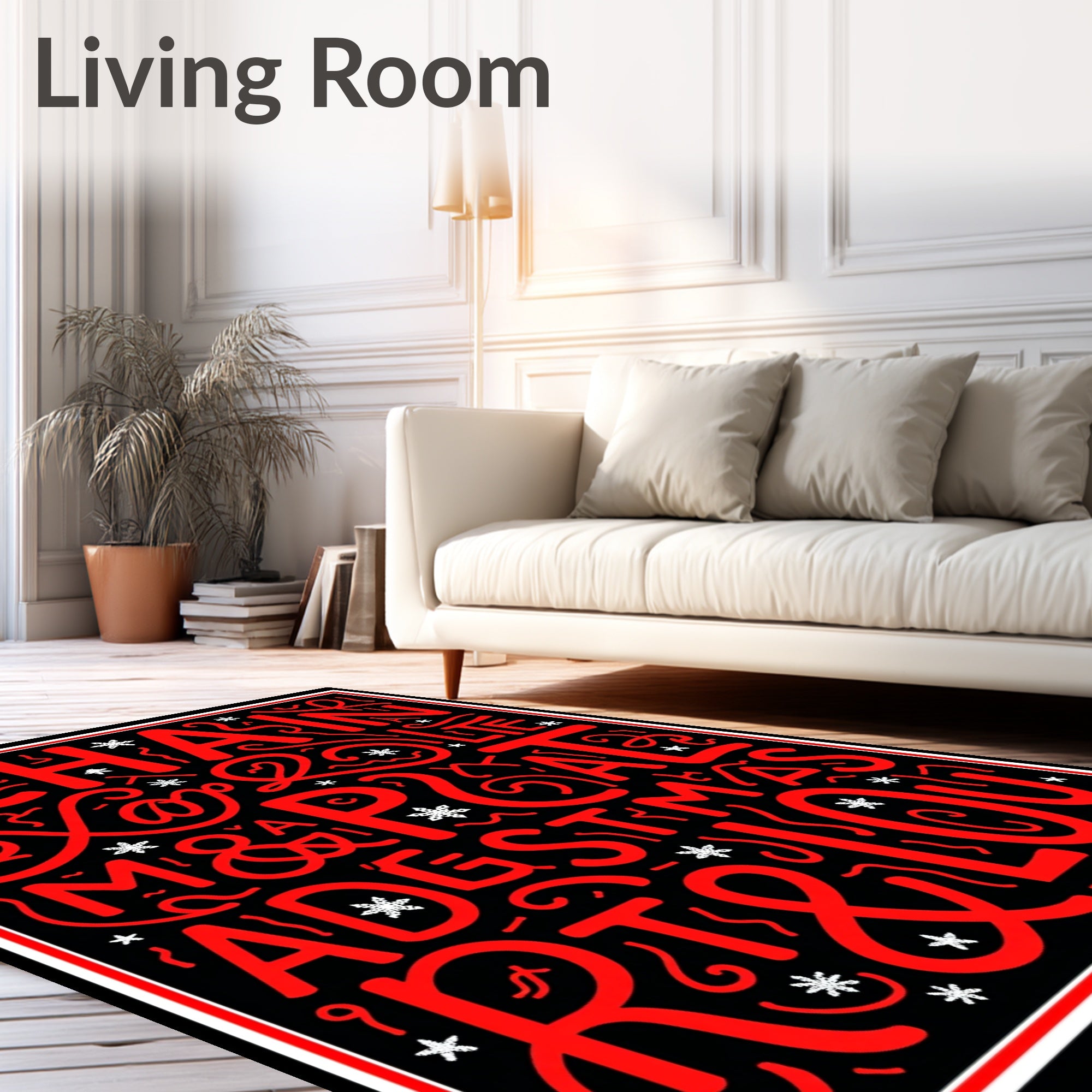 Red Festive Typography Christmas Greeting Rug