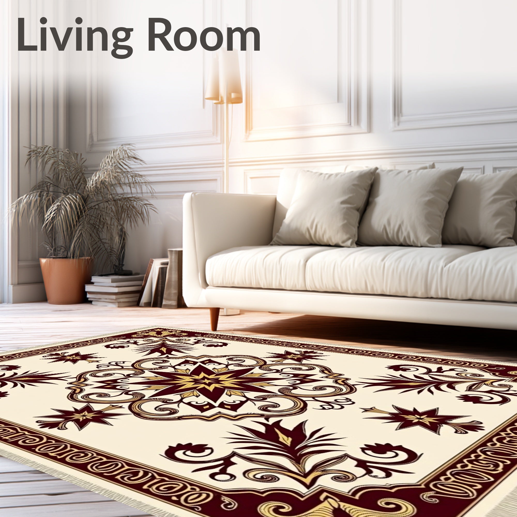 Crimson Gold Ornamental Medallion Blanket Rug