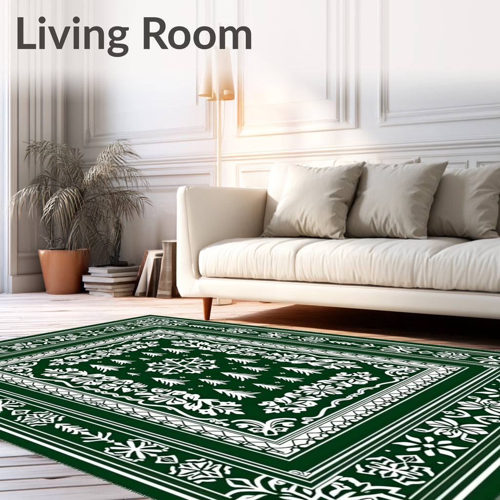 Forest Green Snowflake Pine Tree Medallion Rug