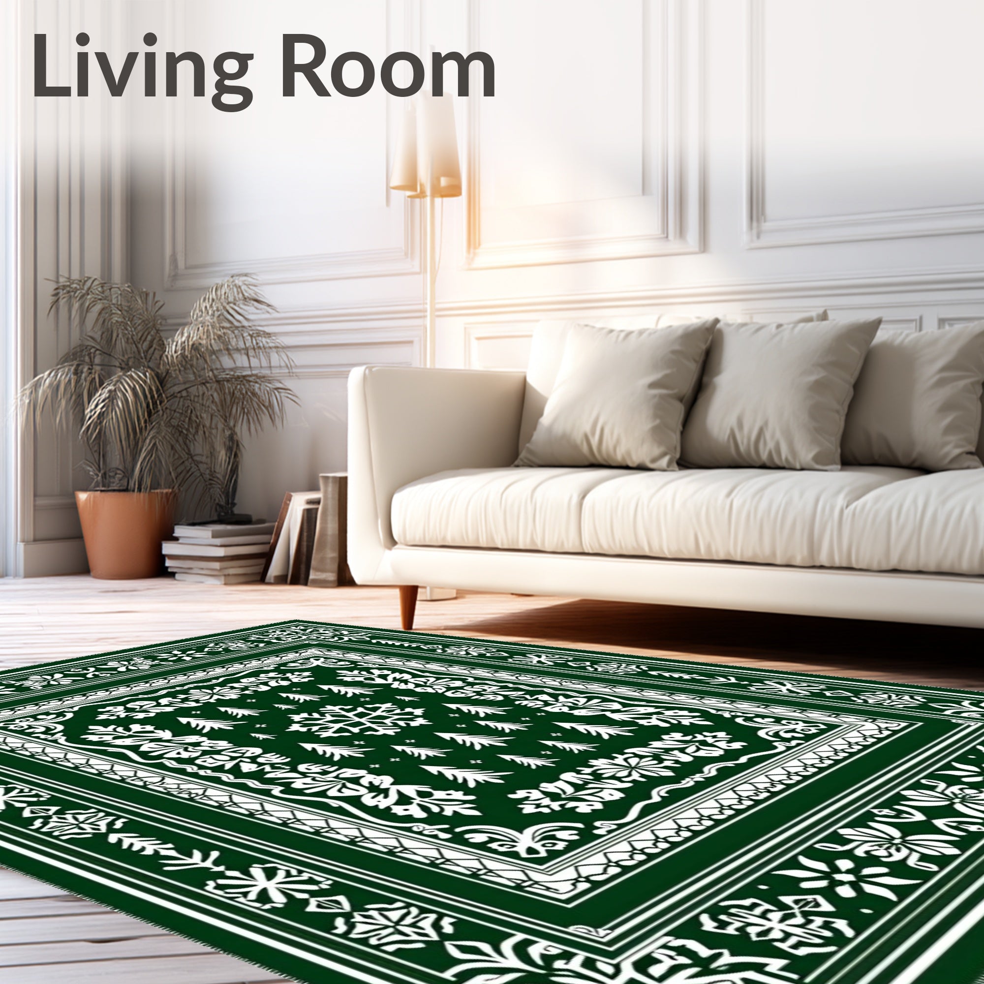 Forest Green Snowflake Pine Tree Medallion Rug