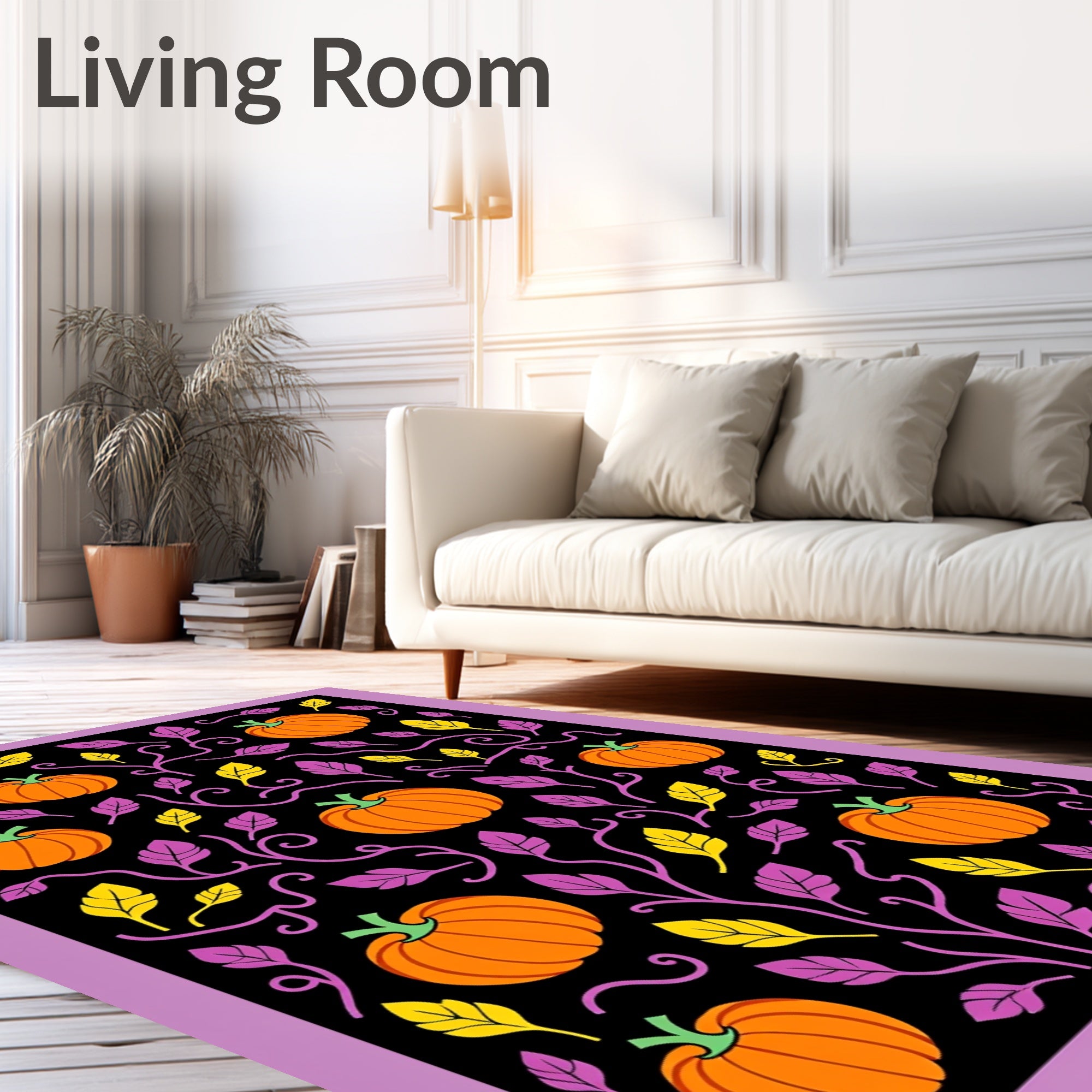 Orange Pumpkin Vine Purple Yellow Black Rug