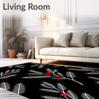 White Needle Branch Red Berry Black Rug