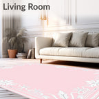 Soft Pink Floral Baroque Frame Rug