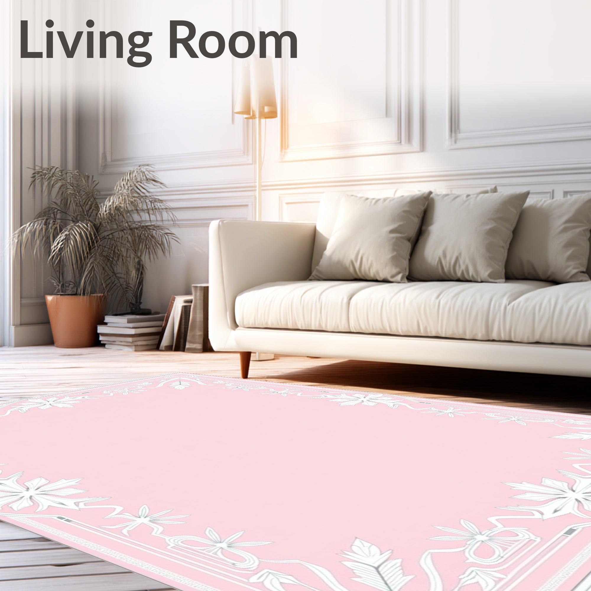Soft Pink Floral Baroque Frame Rug