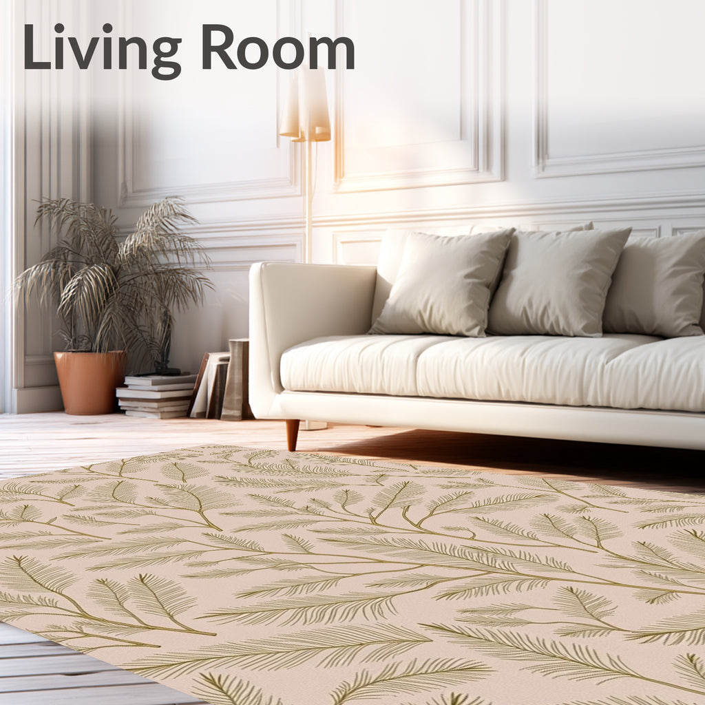 Golden Fern Branches on Blush Background Rug