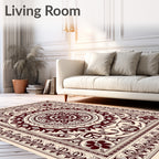 Ornate Crimson Sunburst Floral Rug