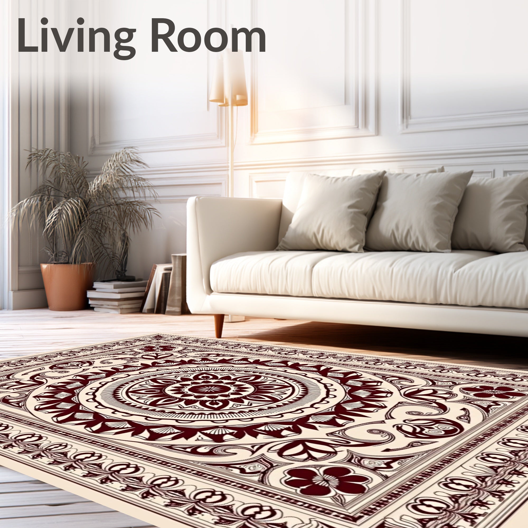 Ornate Crimson Sunburst Floral Rug
