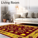 Crimson Yellow Romantic Heart Border Rug