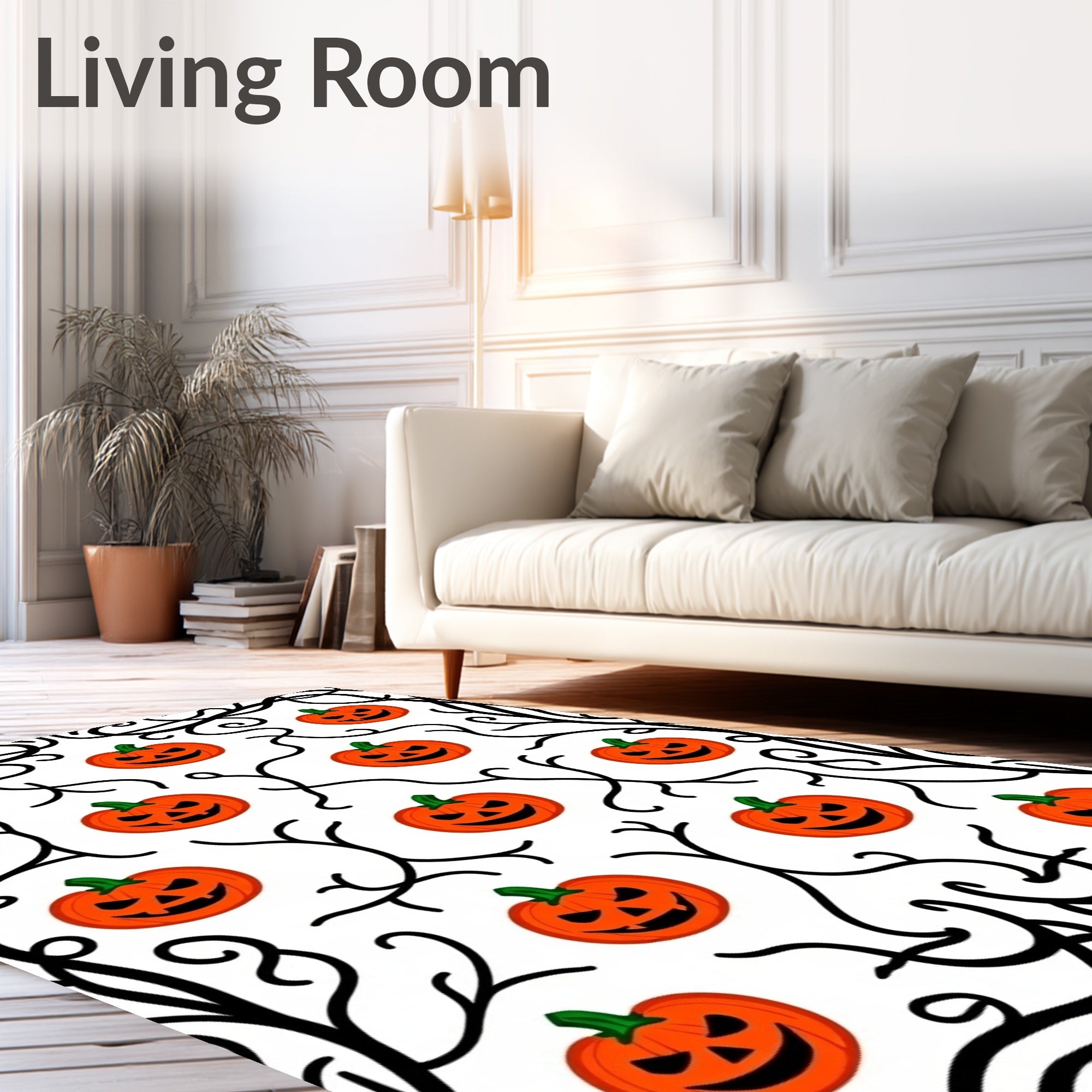 Spooky Orange Jack O Lantern Garland Rug