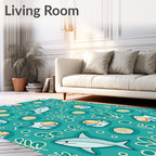 Teal Whimsical Shark Ocean Life Rug