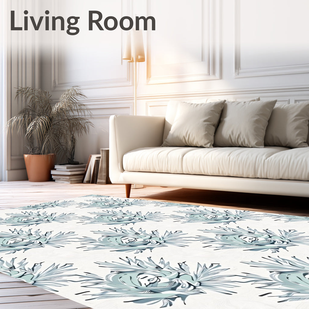 Pale Aqua Floral Burst Arrangement Rug