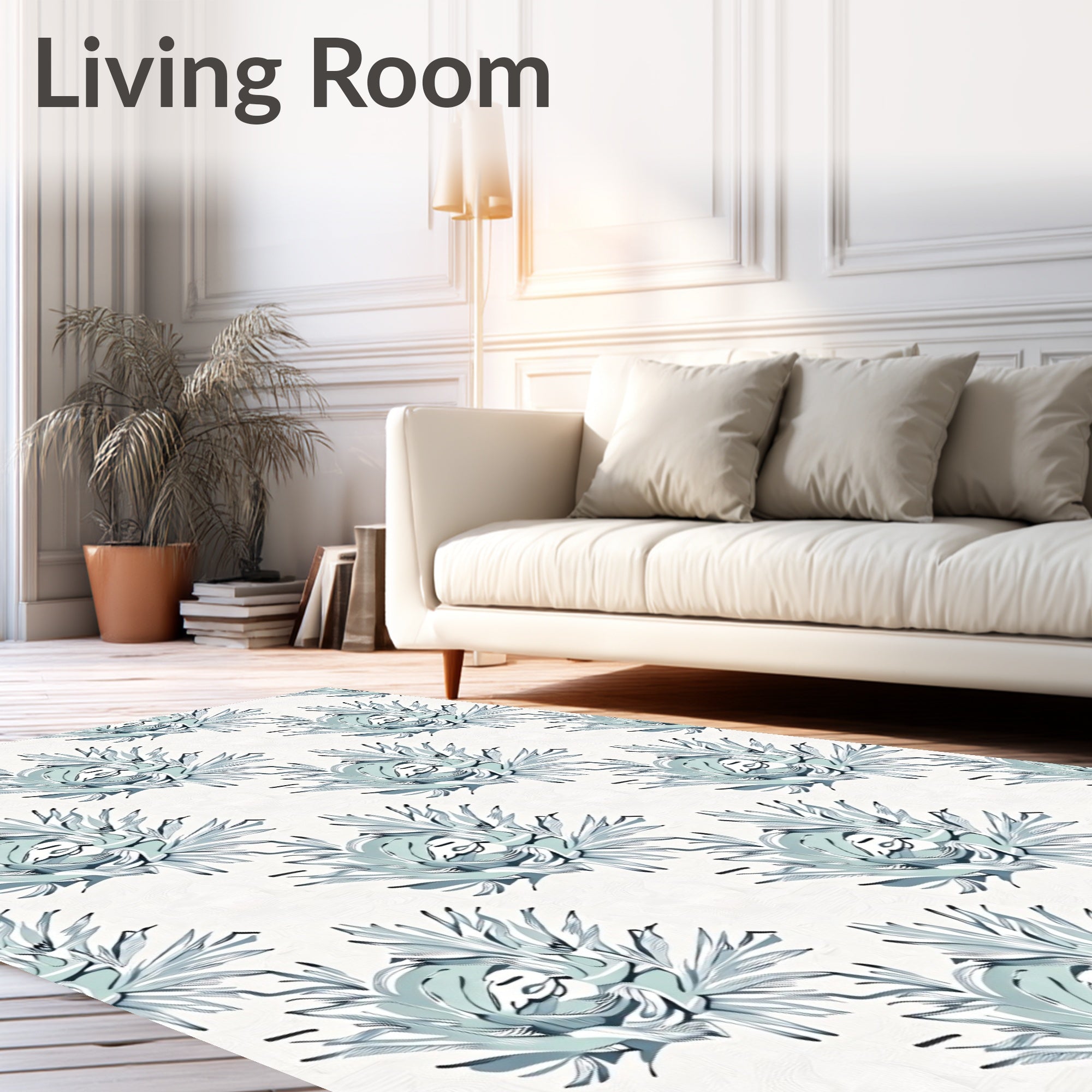 Pale Aqua Floral Burst Arrangement Rug