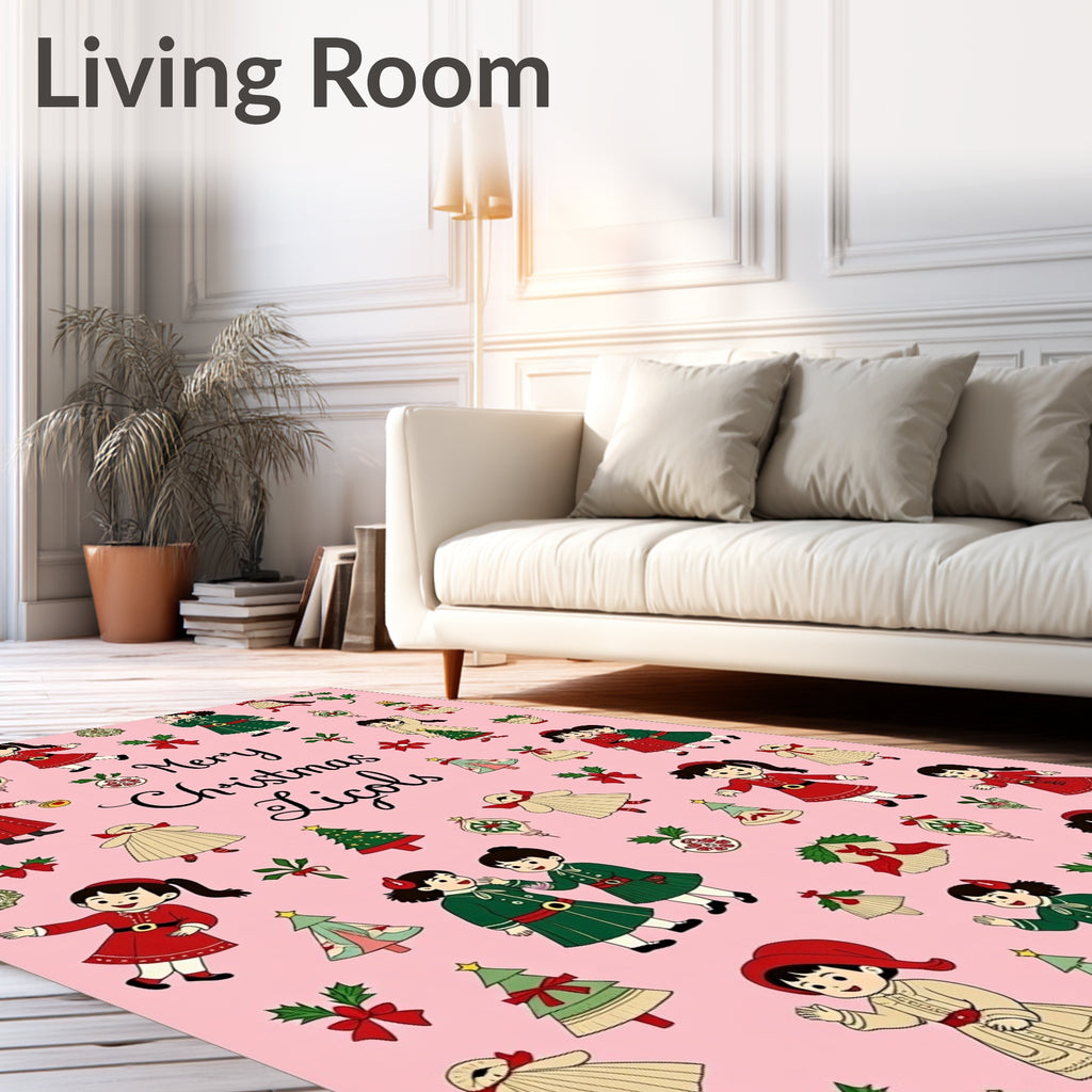 Cute Christmas Girls Red Green Collection Rug