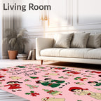 Cute Christmas Girls Red Green Collection Rug