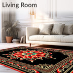 Crimson Red Floral Black Medallion Border Rug