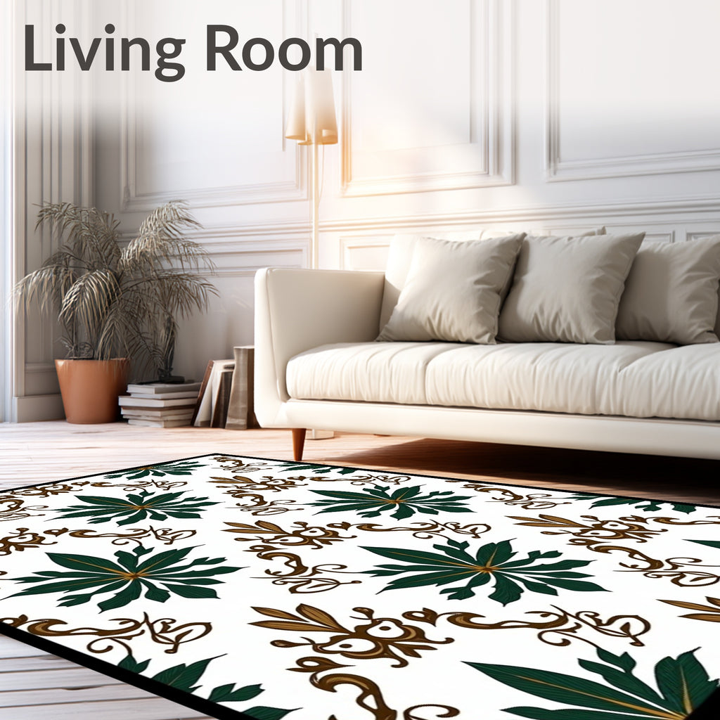 Emerald Forest Scrollwork Damask Rug