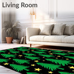Green Christmas Trees Yellow Stars Rug