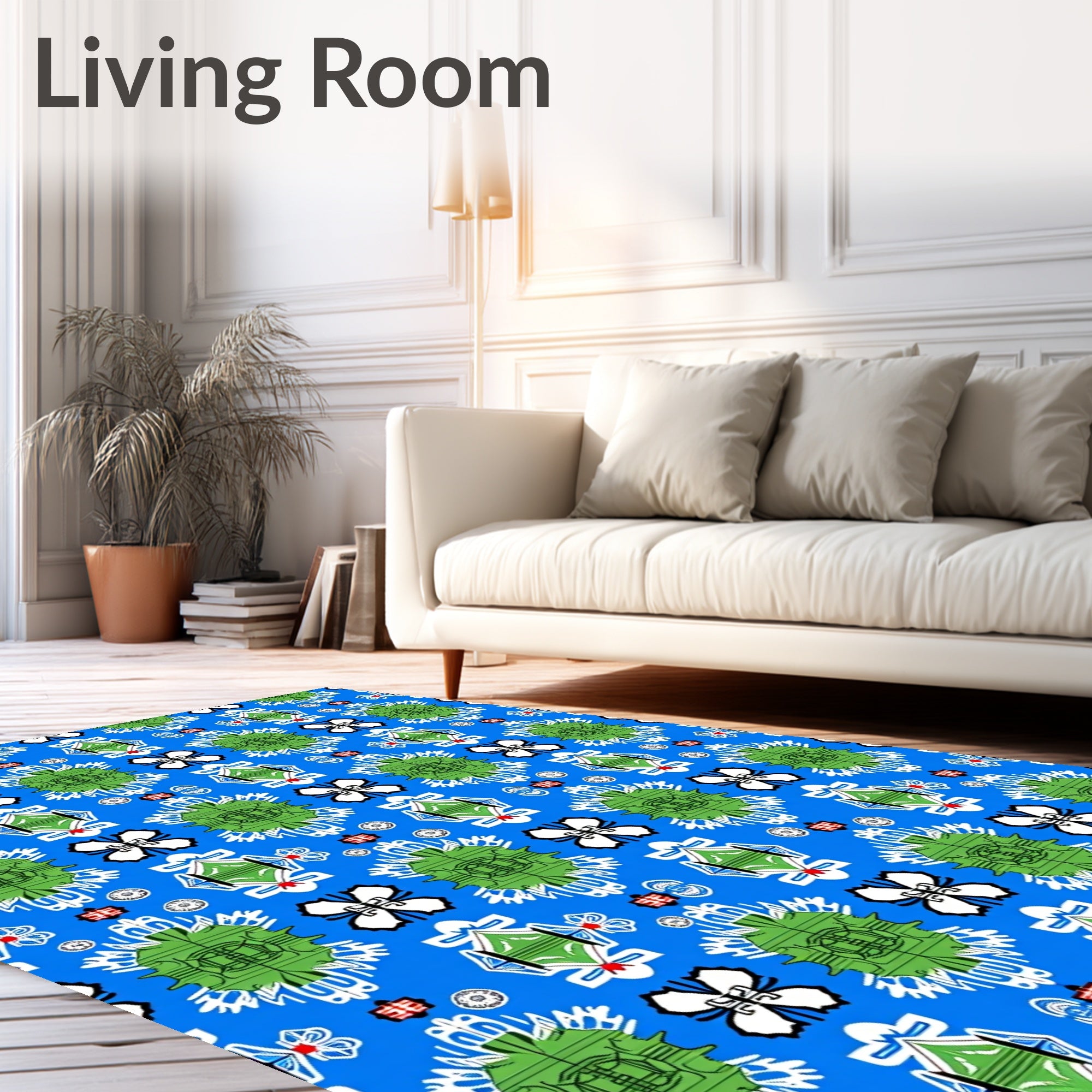 Bold Blue Geometric Floral Compound Rug