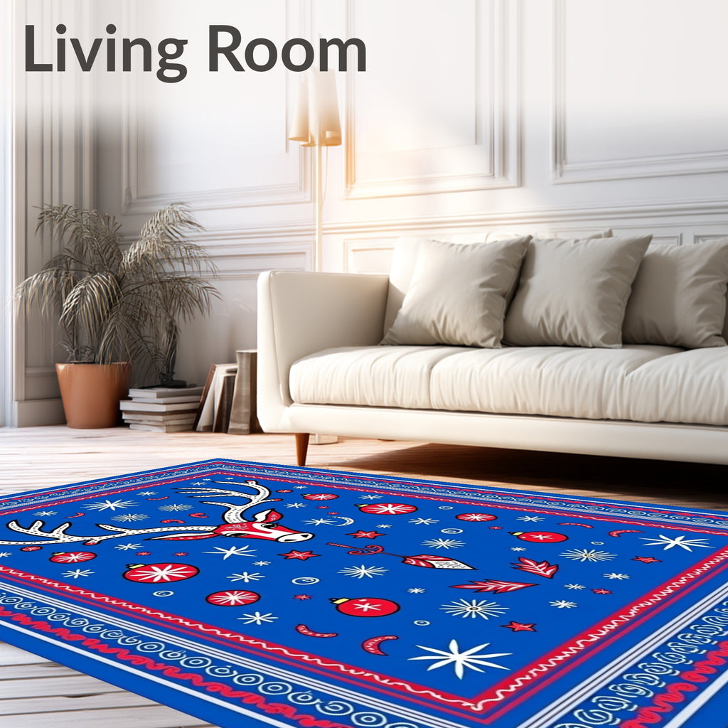 Bold Red White Reindeer Snowflake Garland Rug