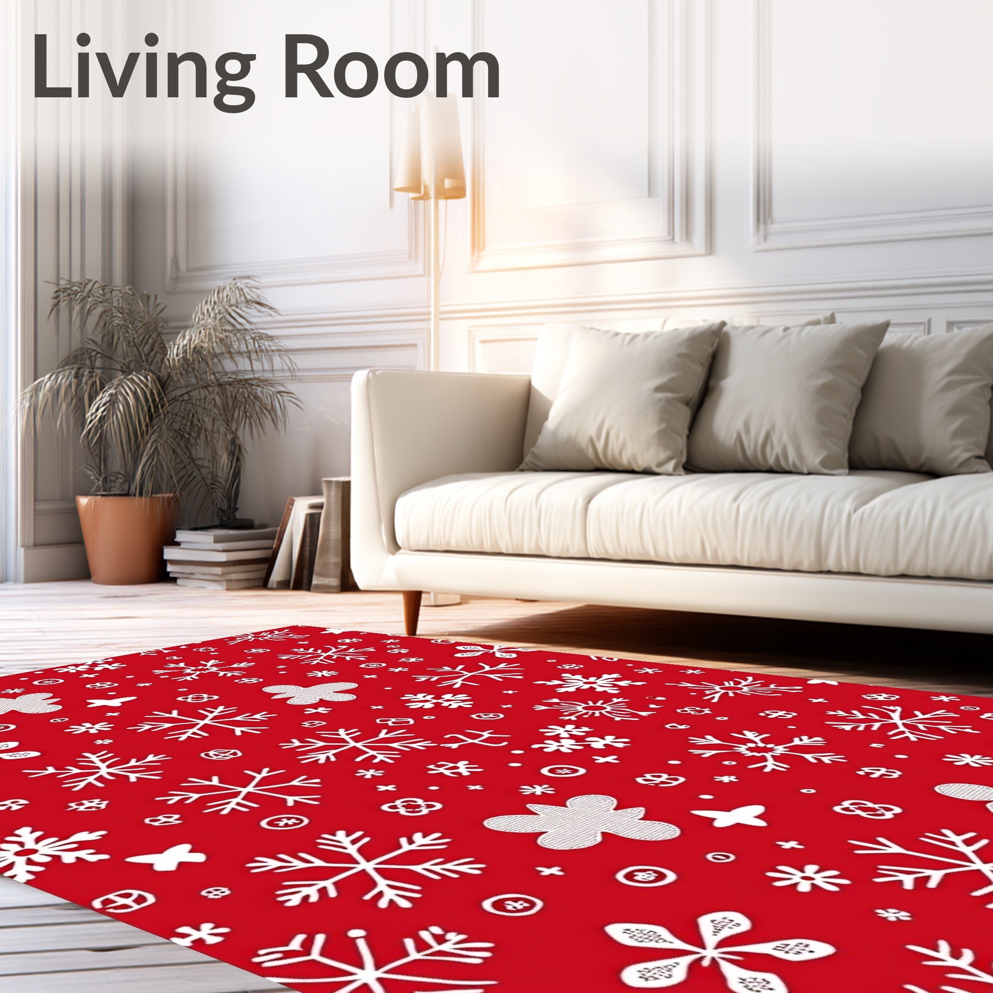Radiant Red Snowflake Holiday Collage Rug