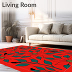 Crimson Red Floral Bird Branches Rug
