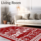 Red White Village Snowflake Border Rug