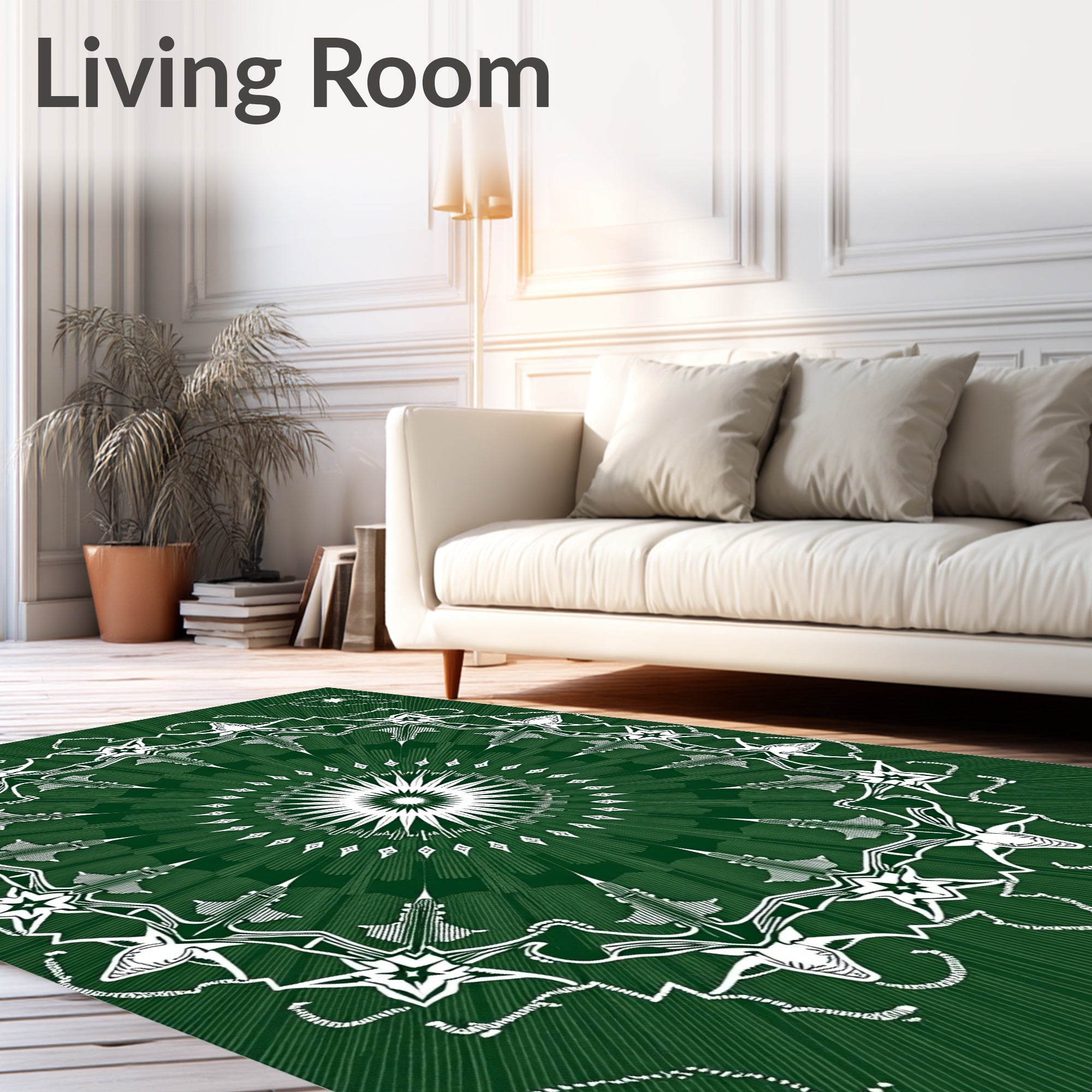 Emerald Green Circular Starburst Mandala Rug