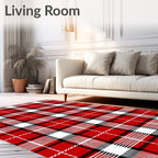Classic Red Black White Plaid Texture Rug