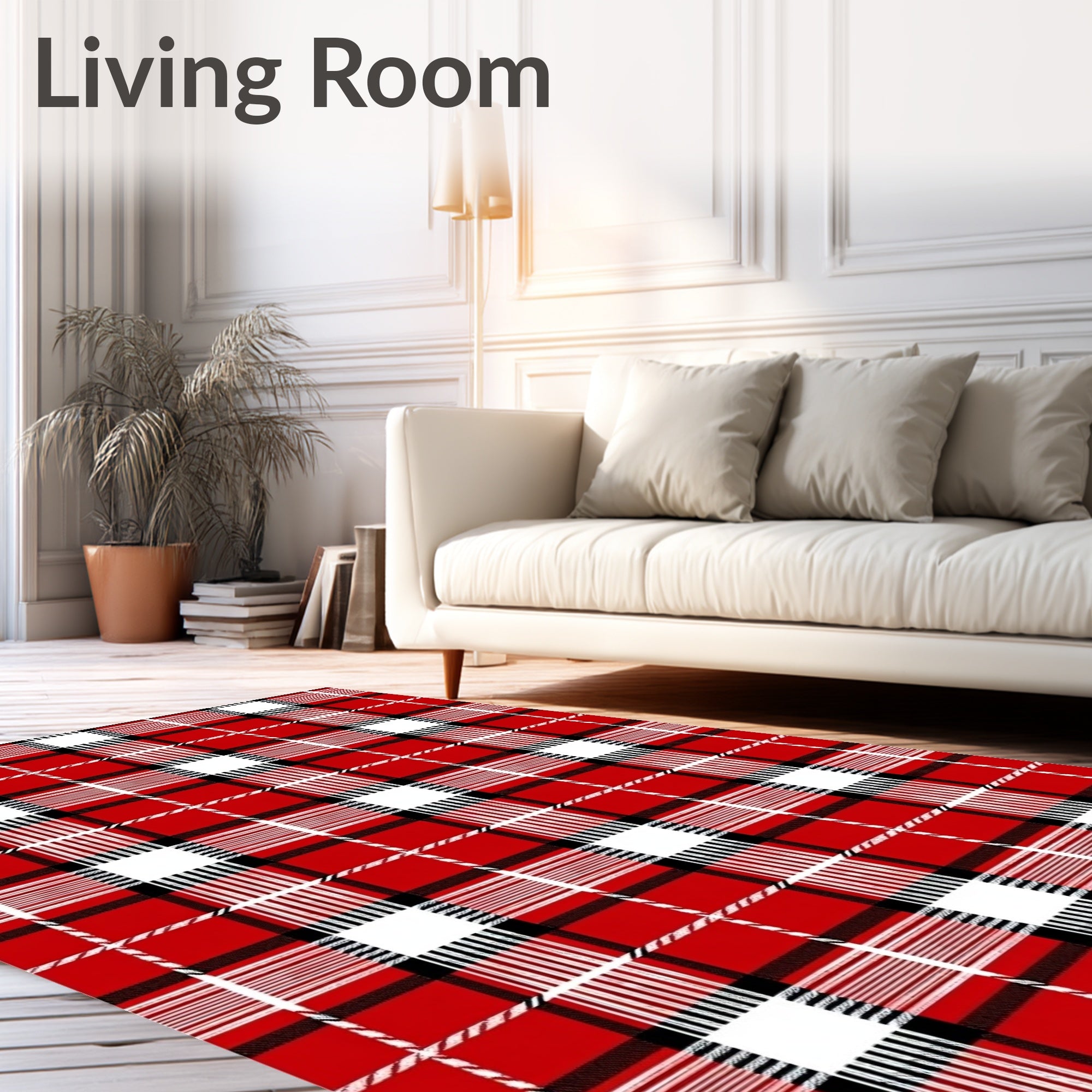 Classic Red Black White Plaid Texture Rug