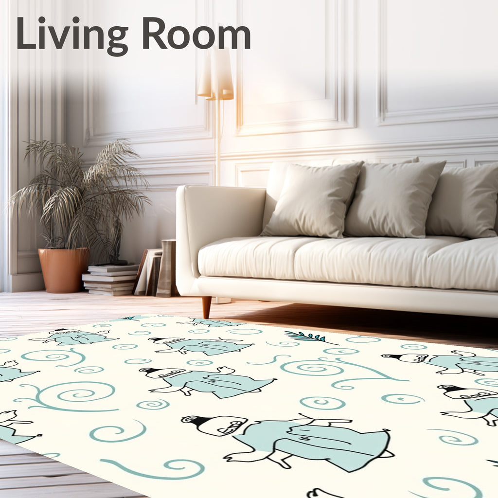 Whimsical Cerulean Figures Swirl Rug
