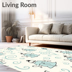 Whimsical Cerulean Figures Swirl Rug