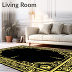 Ornate Yellow Black Baroque Frame Rug