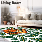 Bold Orange Tiger Jungle Leaf Rug