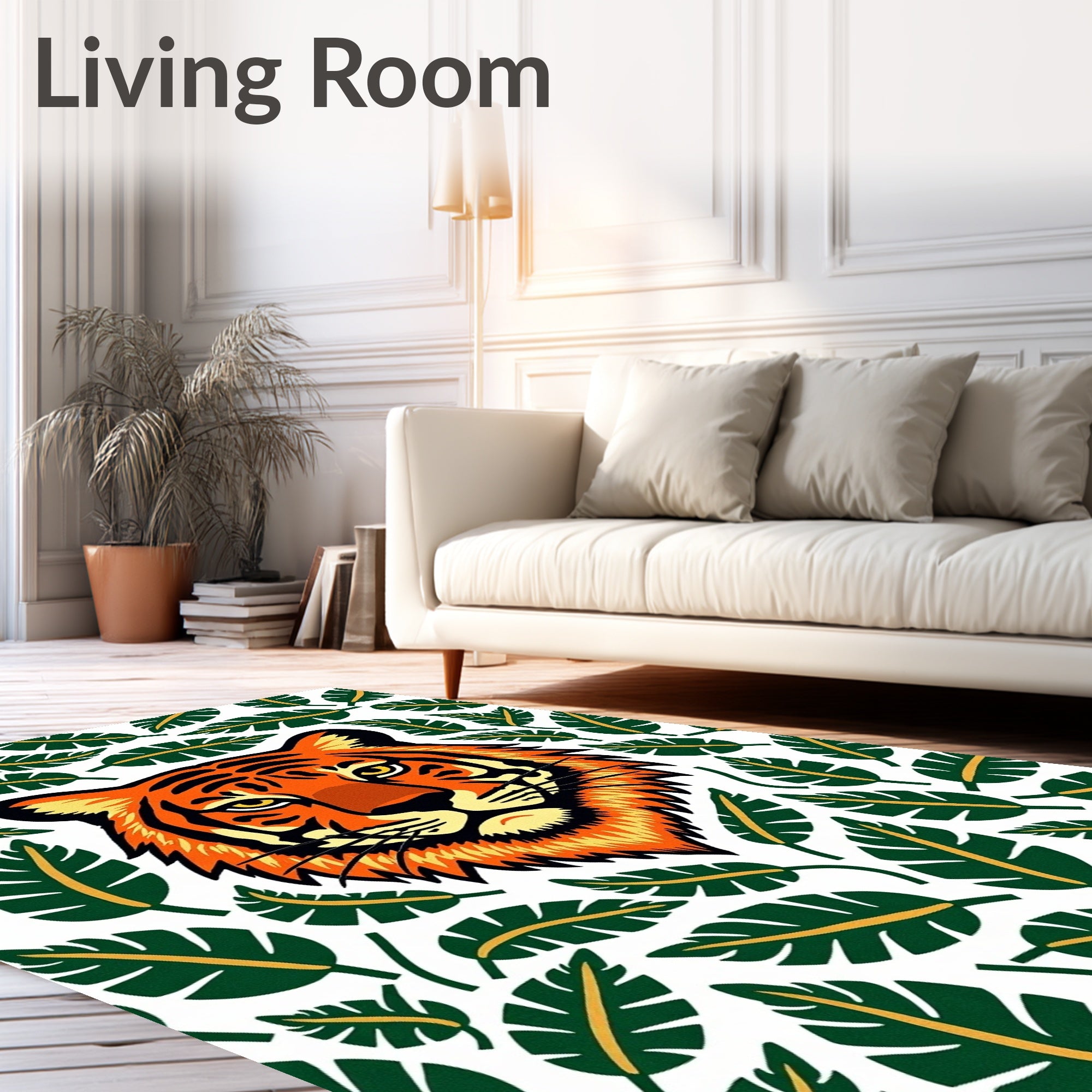 Bold Orange Tiger Jungle Leaf Rug